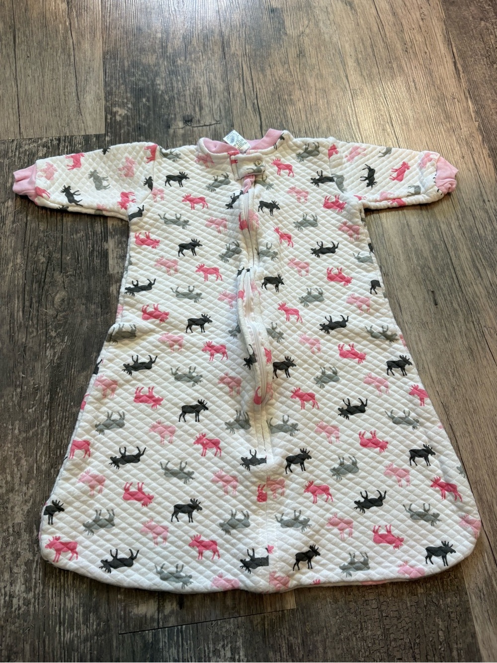 Hudson Baby White Quilted Sleep Sack with Pink and Gray Moose